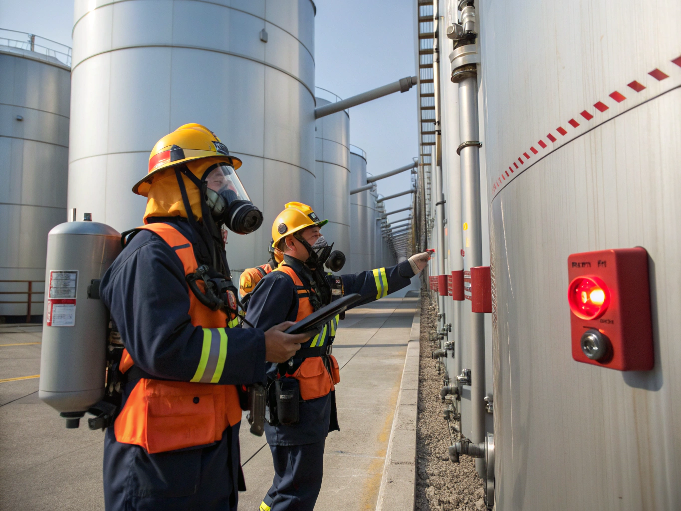 Full Hazmat team performing deep industrial chemical decontamination